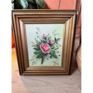 Vintage Oil Painting signed LH Artist Still Life Floral